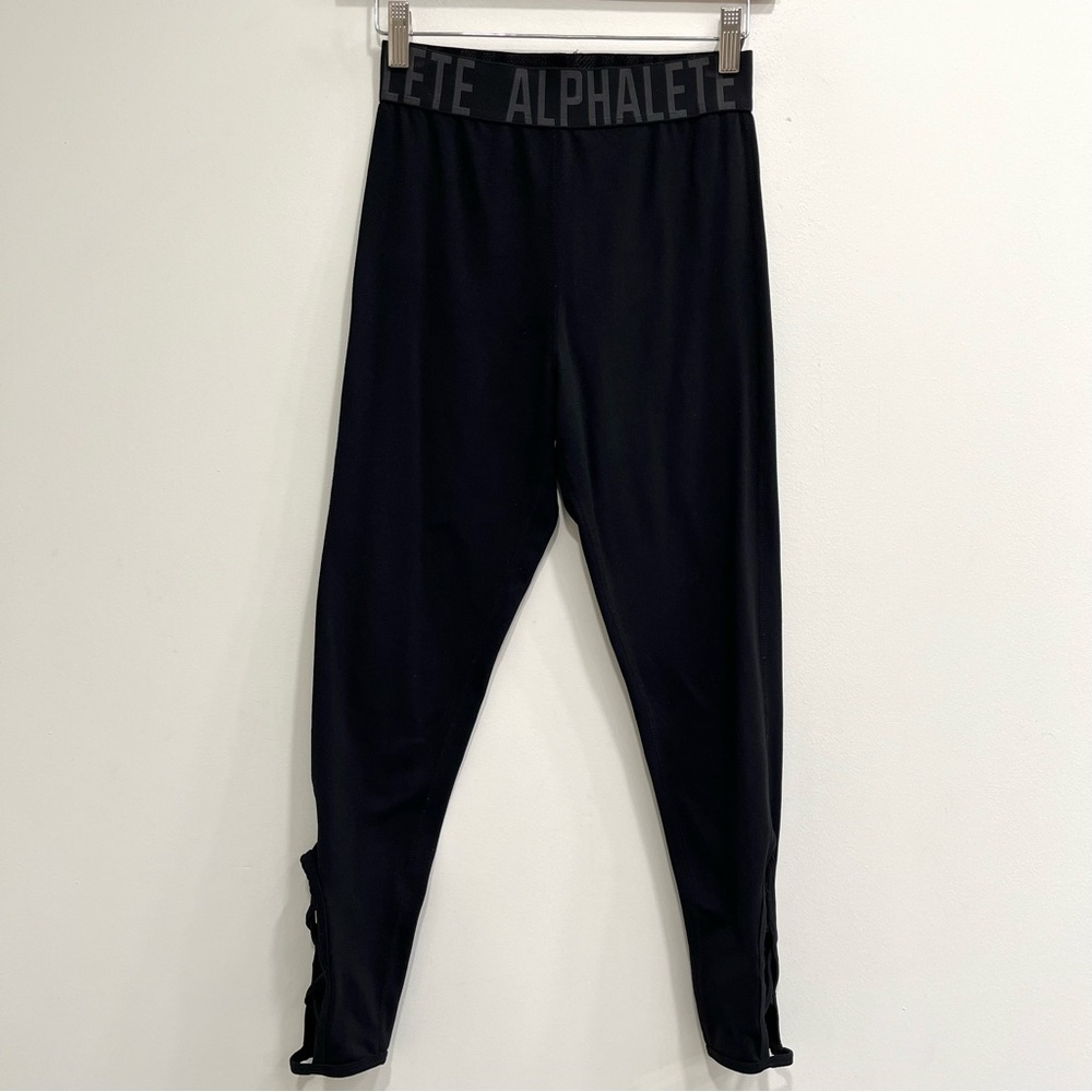 Alphalete Black Hi Rise Lattice Cut Out Calf Leggings Small